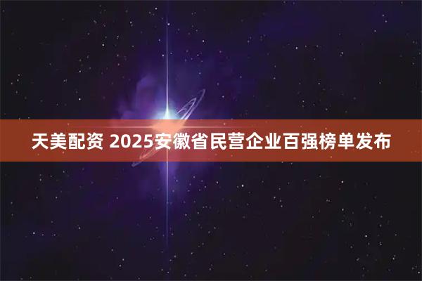 天美配资 2025安徽省民营企业百强榜单发布